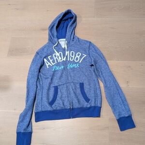 Aeropostale Heather Blue Zip Up Hoodie Y2K 2000s 2014 Size Medium